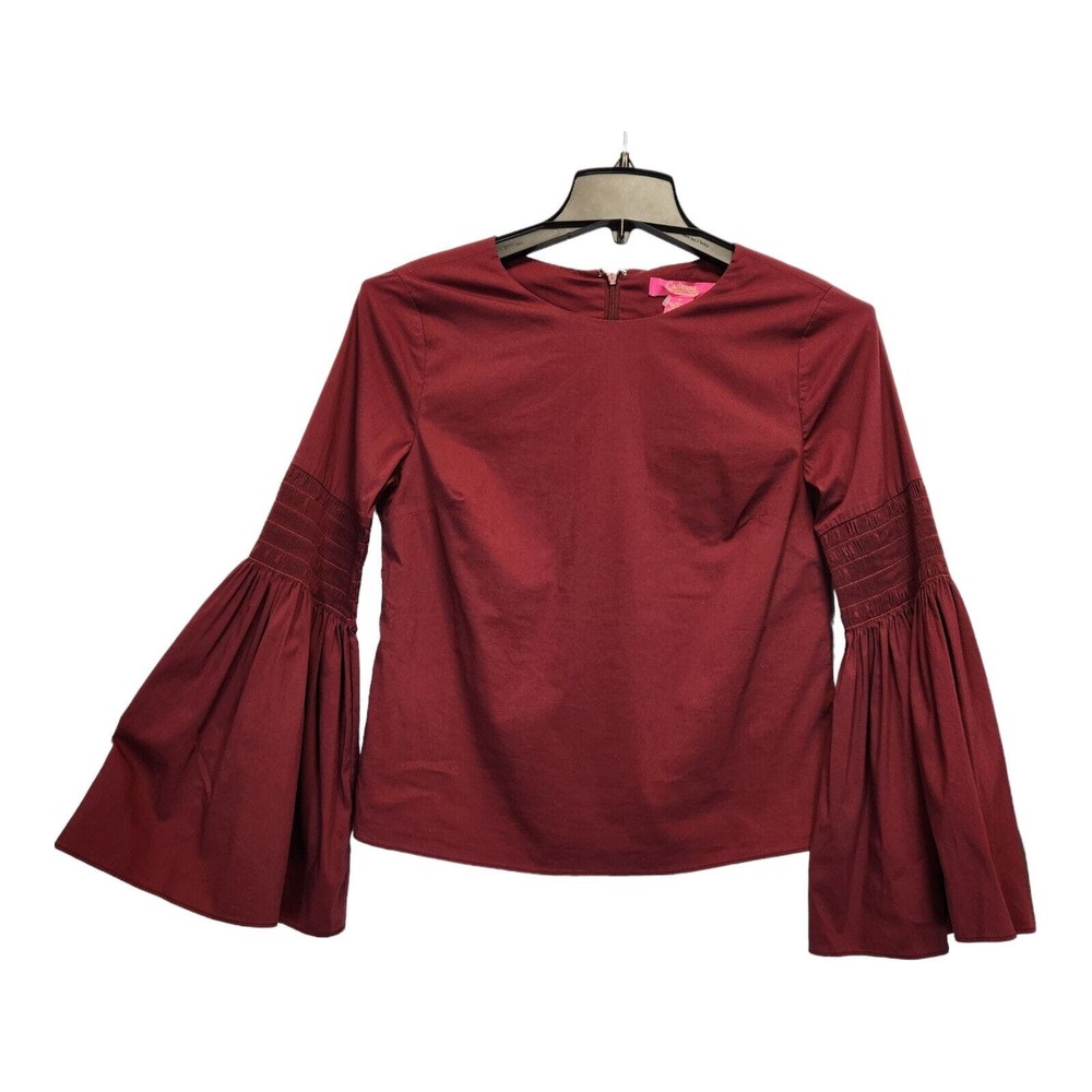Catherine Womens Solid Dark Red Bell Sleeve Top Size Small Fully Lined Valentine
